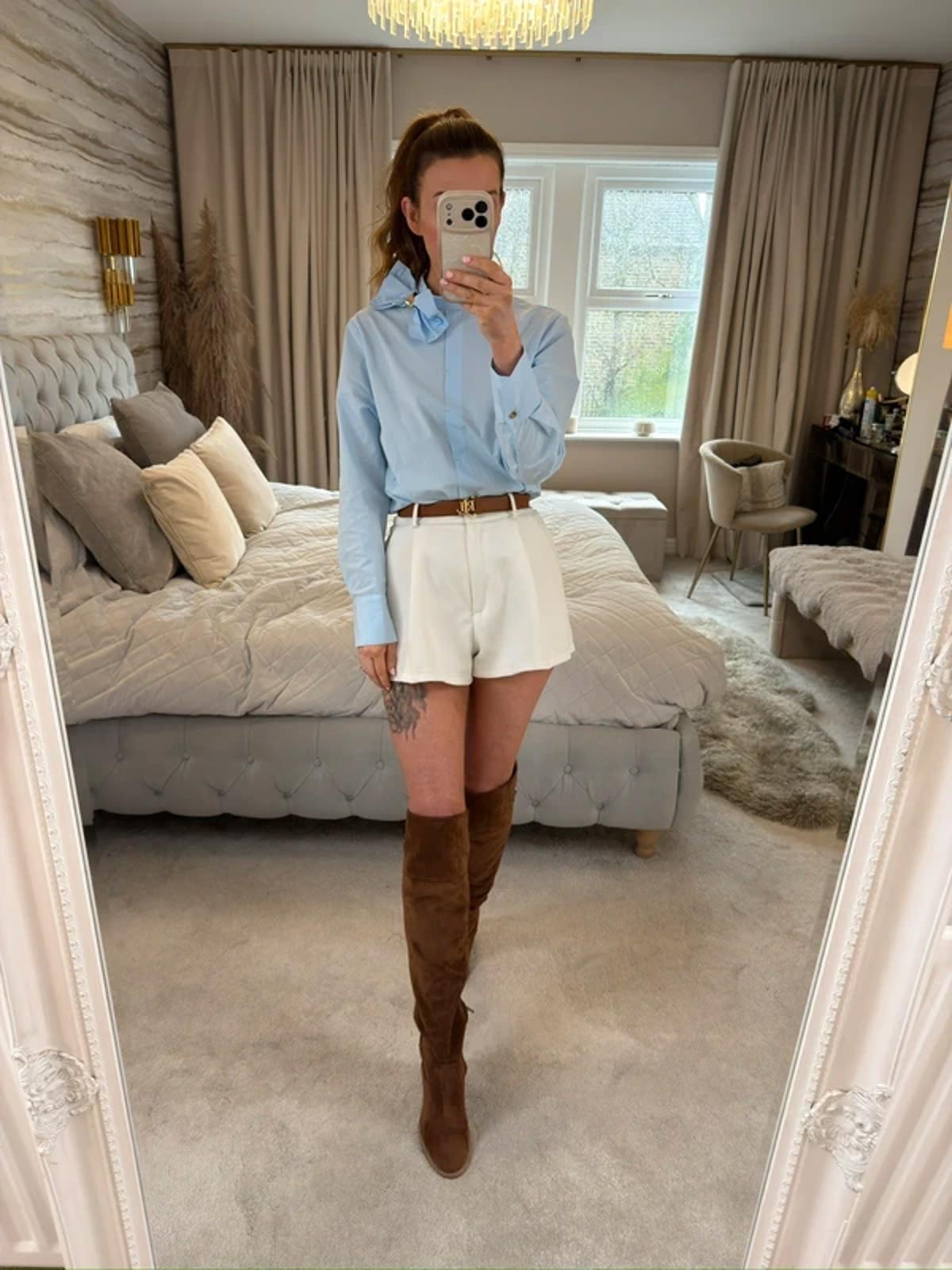 Zara Light Blue Bow Shirt XS
