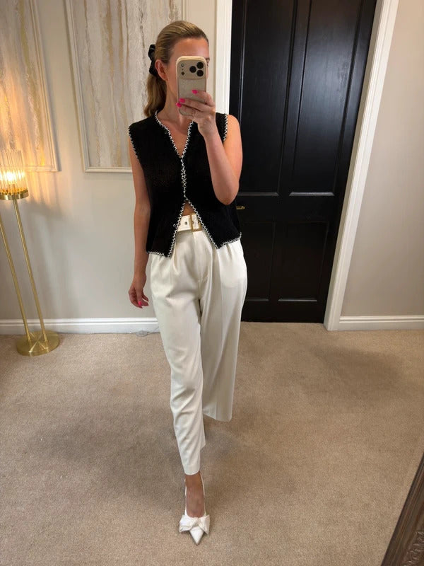 ASOS Black & White Crochet Waistcoat Small