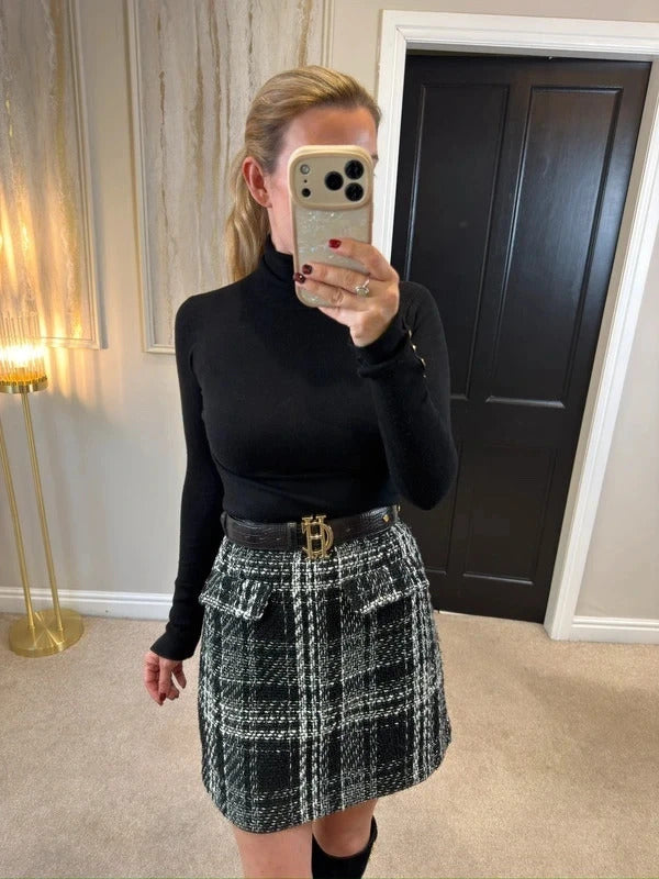 Warehouse Black & White Metallic Tweed Mini Skirt 12