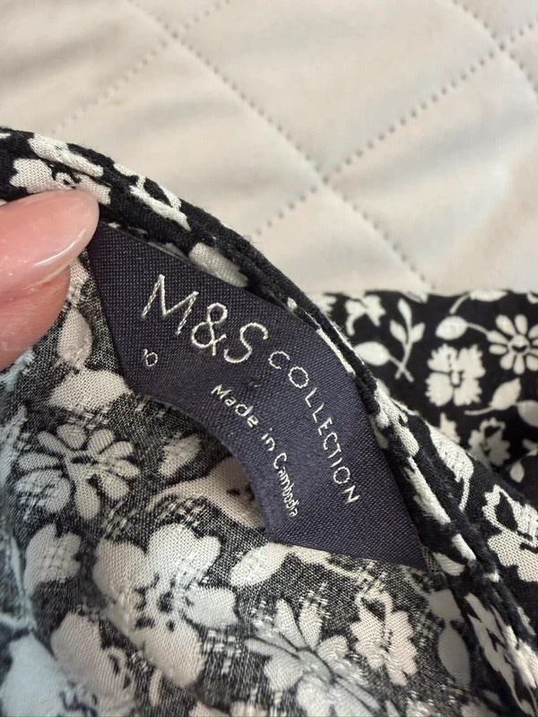 M&S Black & White Floral Boho Blouse 10