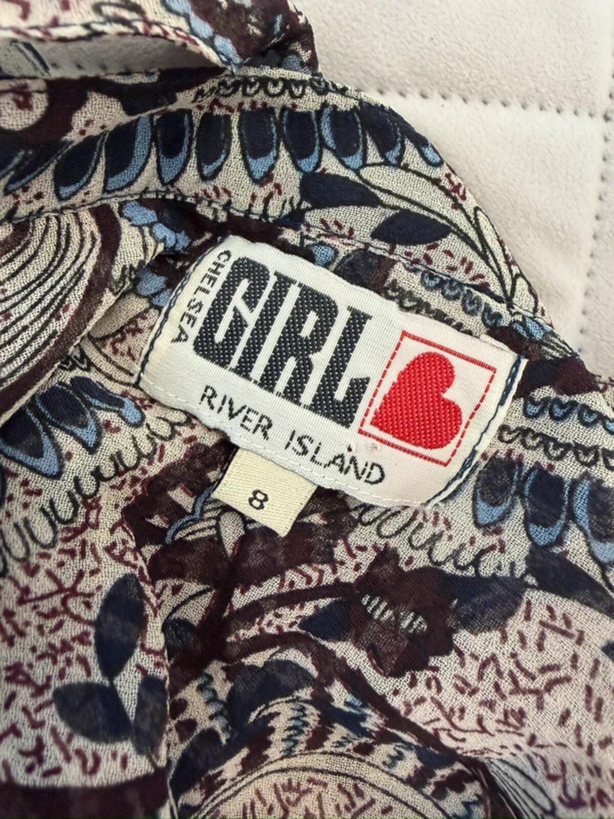 Vintage Chelsea Girl River Island Navy Paisley Pussybow Blouse 8
