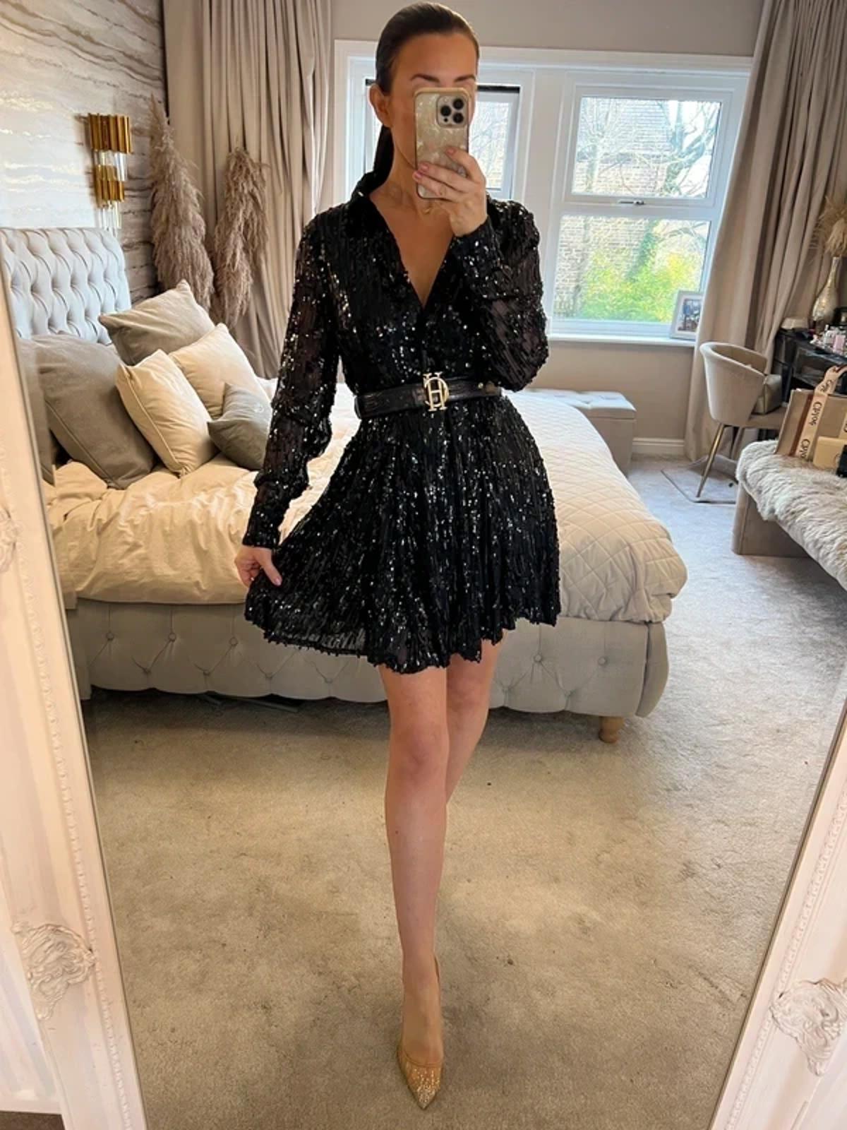 River Island Black Sequin Mini Dress 10