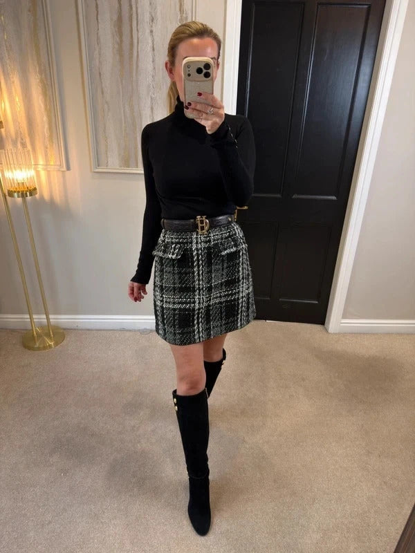 Warehouse Black & White Metallic Tweed Mini Skirt 12