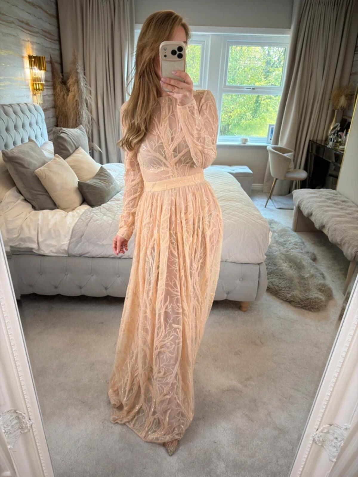 House of CB Lucya Nude Sheer Evening Dress XS