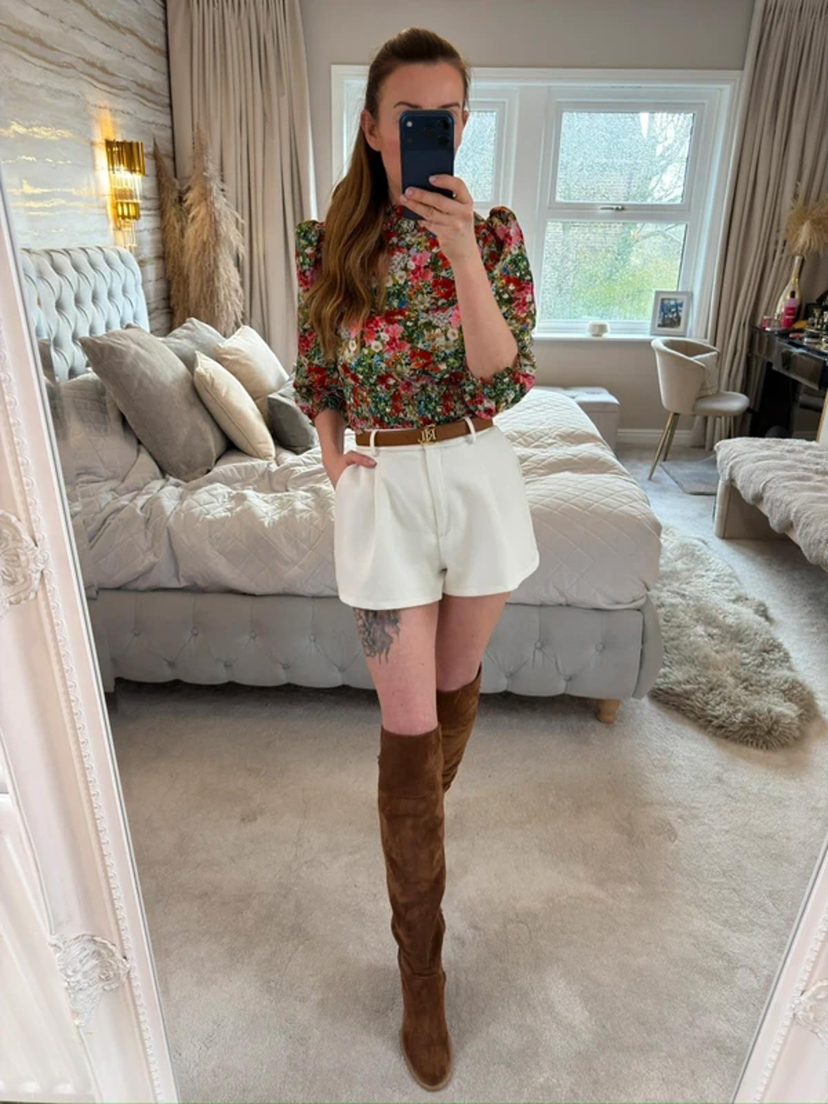 Zara Satin Floral Puff Sleeve Blouse XS