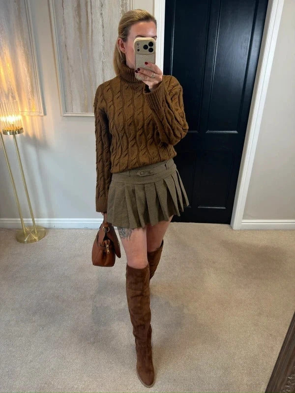 M&S Brown Cable Knit Roll Neck Jumper Medium