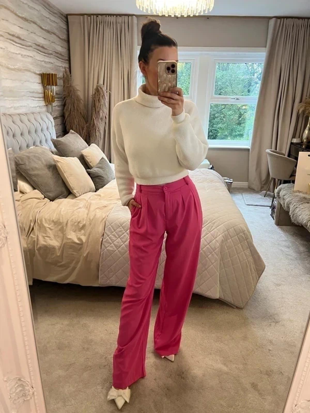 Pink Wide Leg Trousers Tall Small