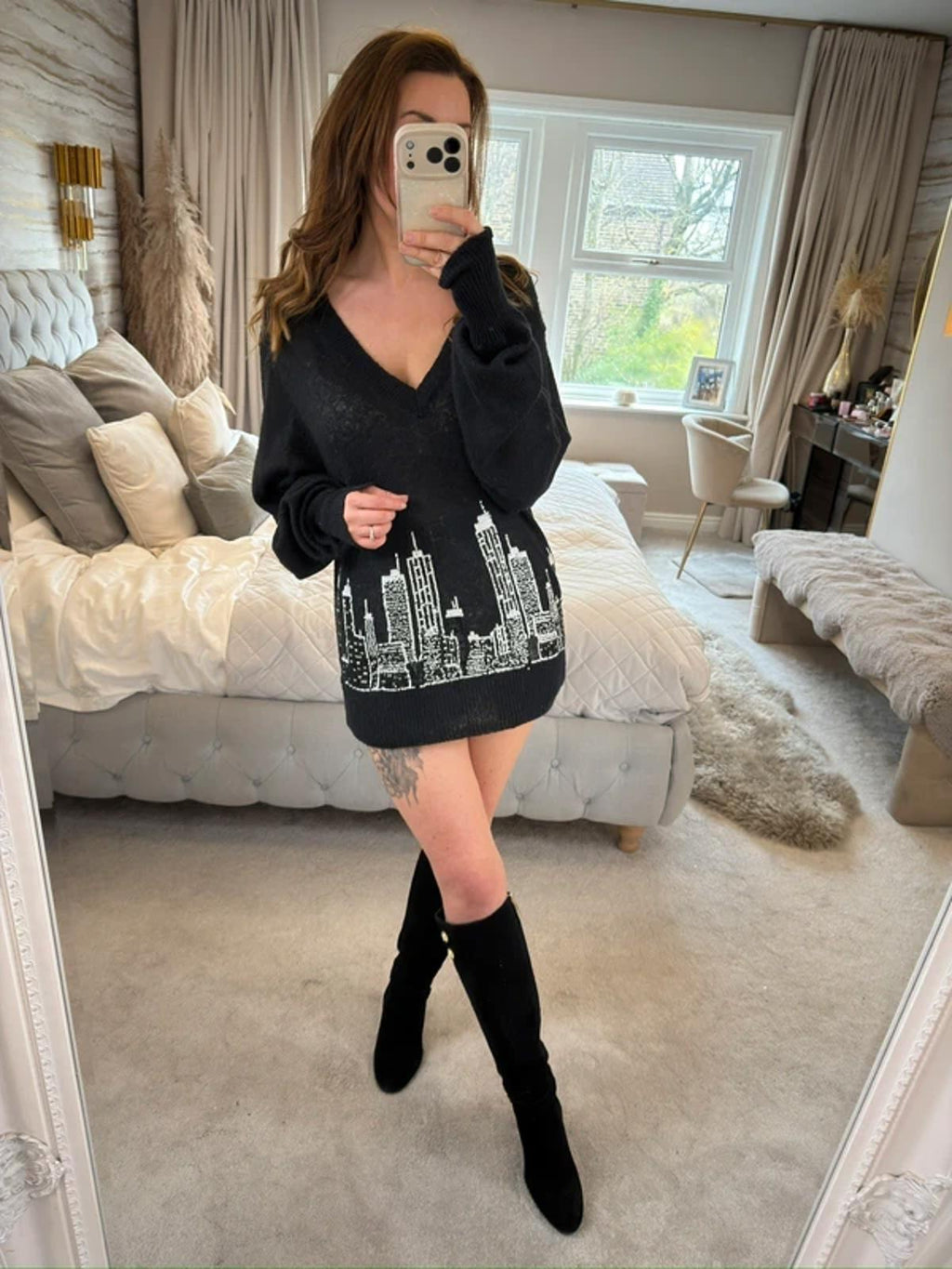 Wildfox Couture Black Oversized Sequin City Skyline Knit XS