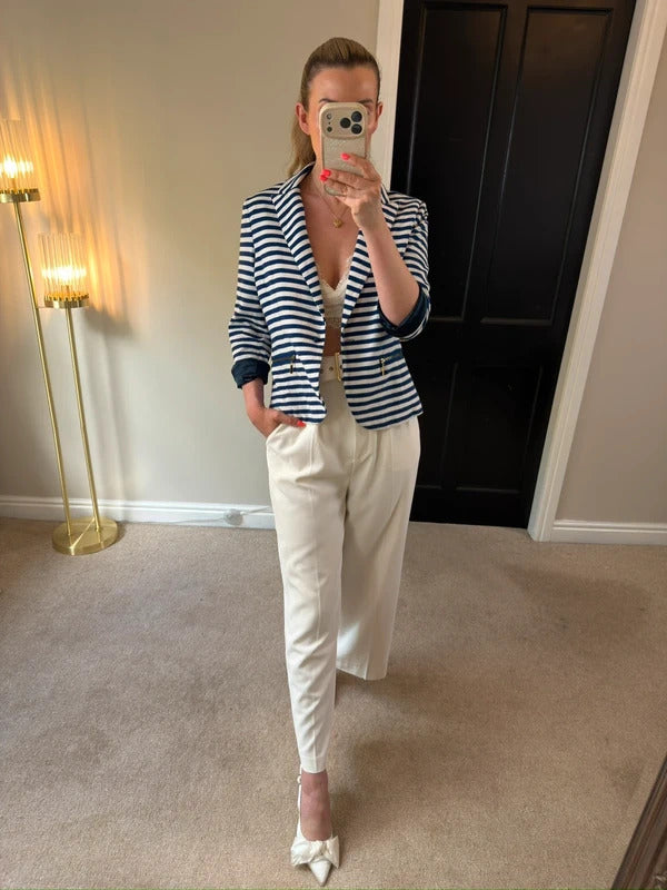 Donatella Firenze Navy & White Stripe Nautical Blazer Small