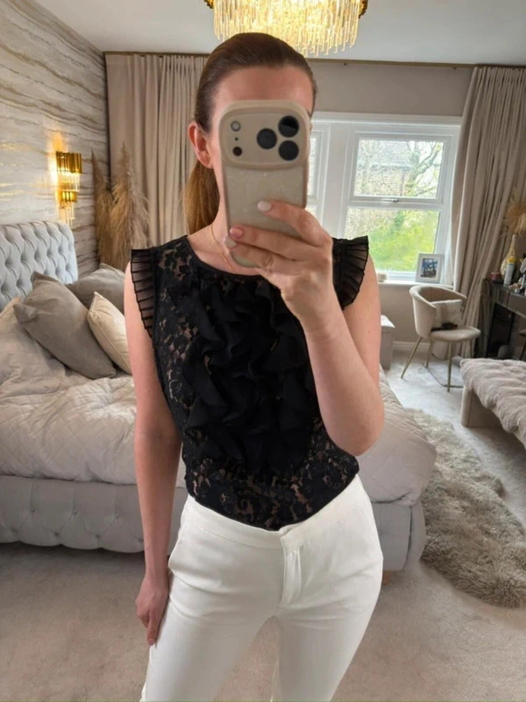 Eci New York Black Lace Frill Blouse 6