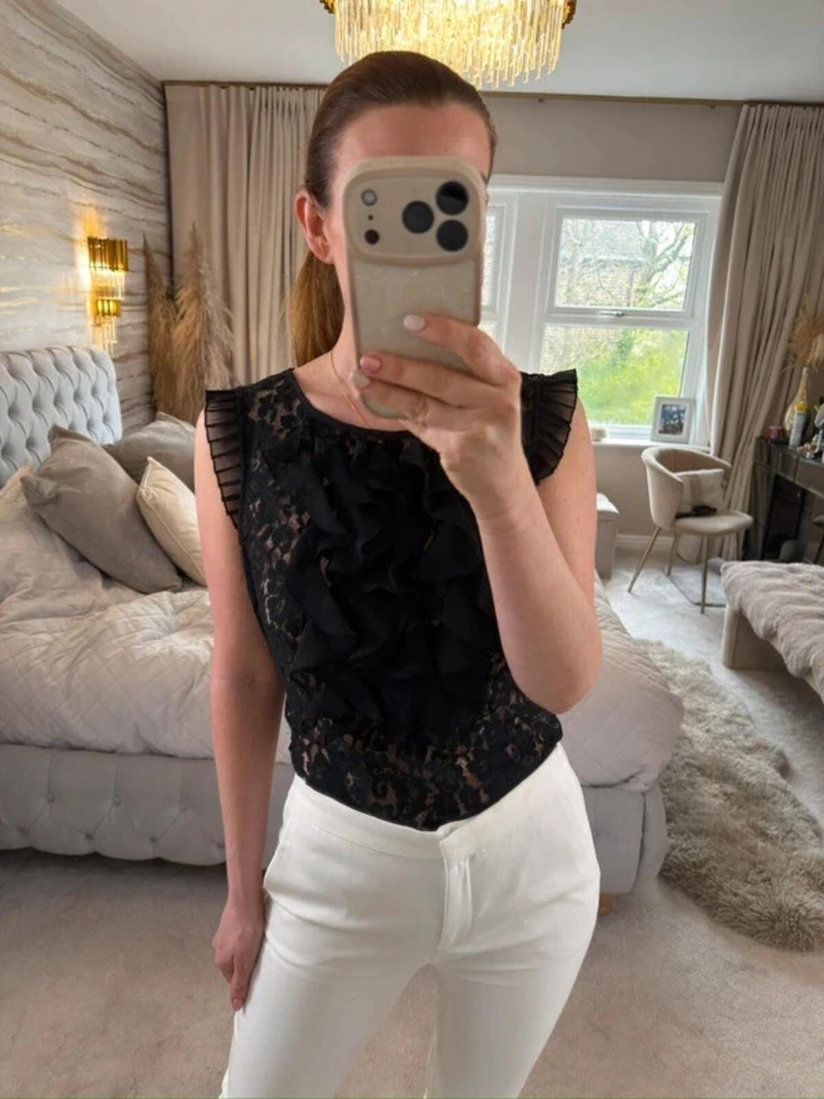 Eci New York Black Lace Frill Blouse 6