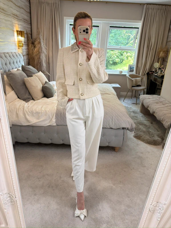 BNWT River Island Cream Embellished Tweed Blazer 12