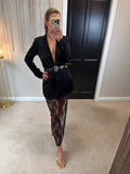 Black Blazer & Sheer Lace Skirt Co-Ord Size 6/8