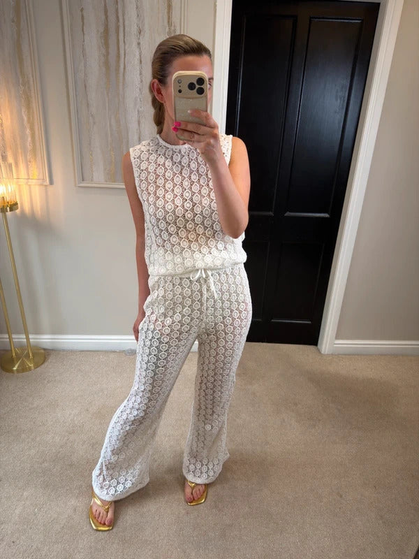 Vita Grace White Sheer Lace Co Ord One Size