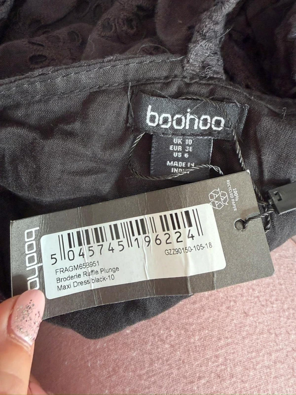 BNWT Boohoo Black Broderie Anglaise Maxi Dress 10