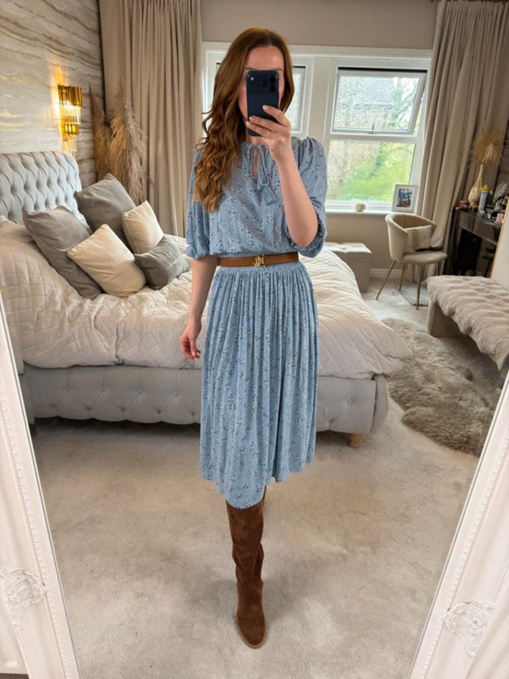 M&S Blue Floral Tassel Midi Dress 16
