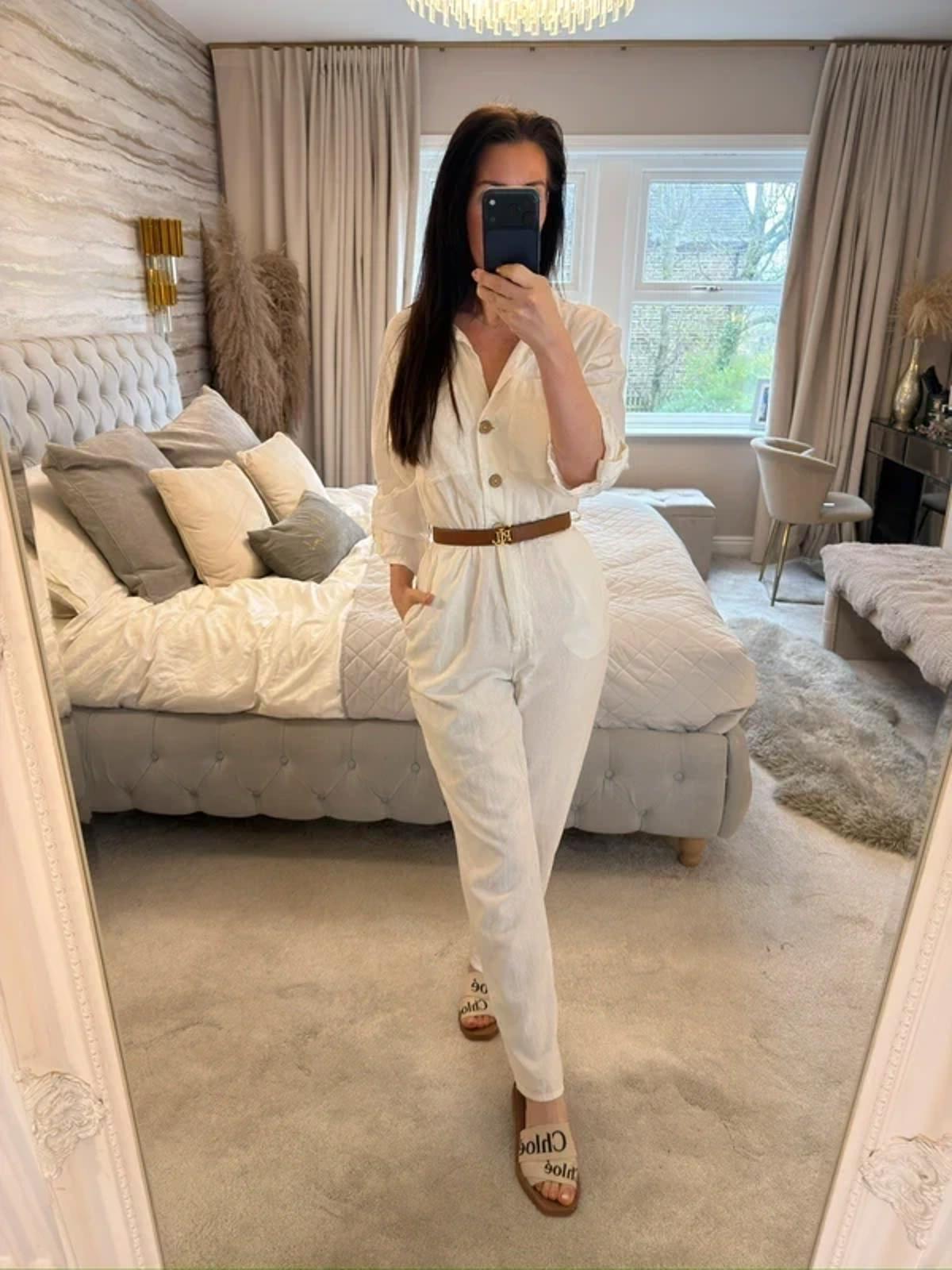 Zara White Linen Mix Jumpsuit XS