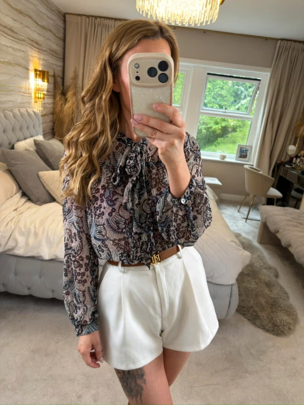 Vintage Chelsea Girl River Island Navy Paisley Pussybow Blouse 8