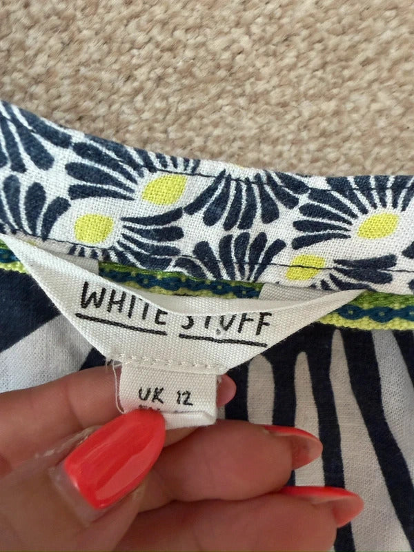 White Stuff Navy Linen Blend Floral Blouse 12
