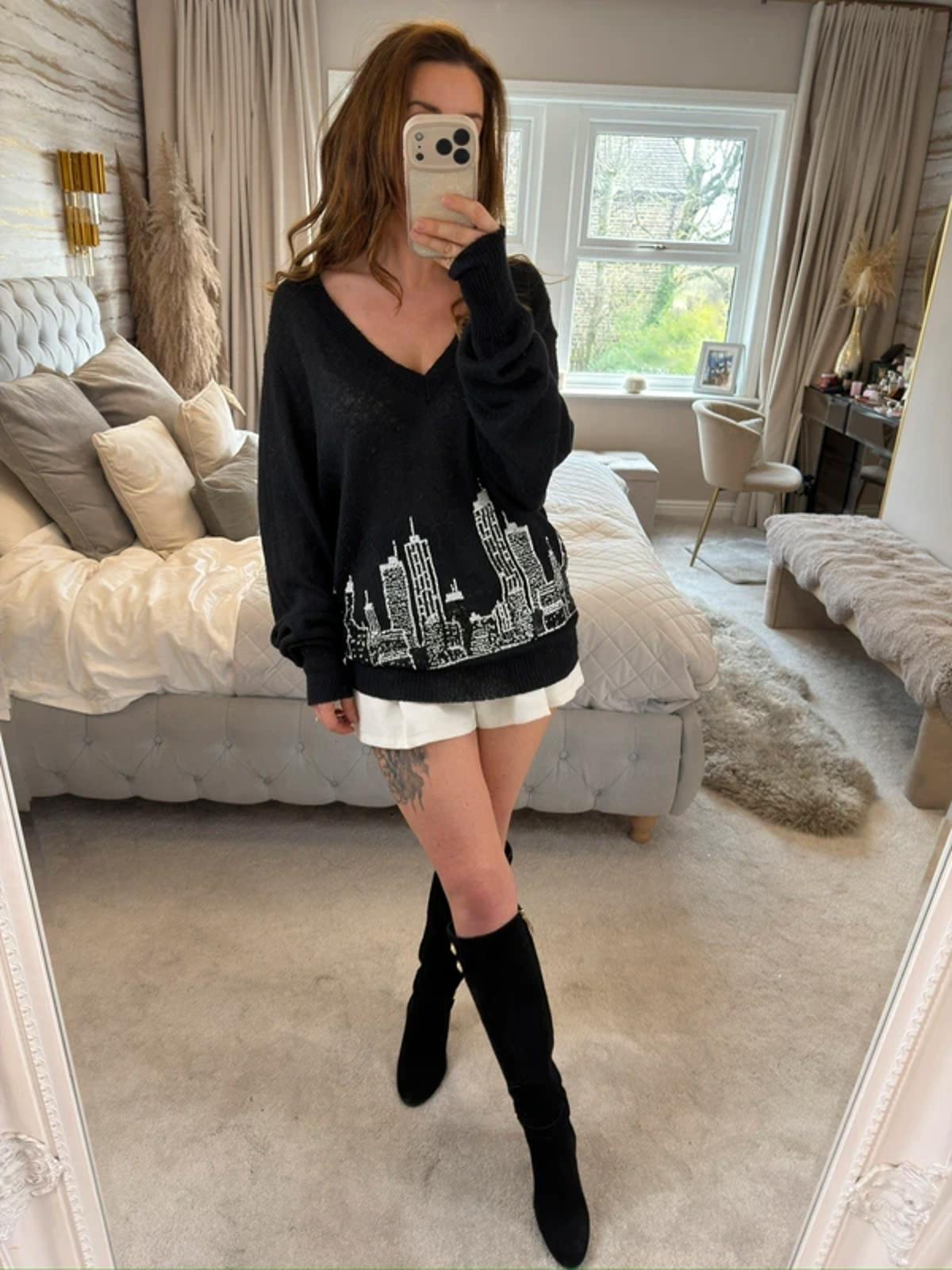 Wildfox Couture Black Oversized Sequin City Skyline Knit XS