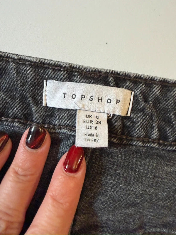 Topshop Washed Black Distressed Split Midi Skirt 10