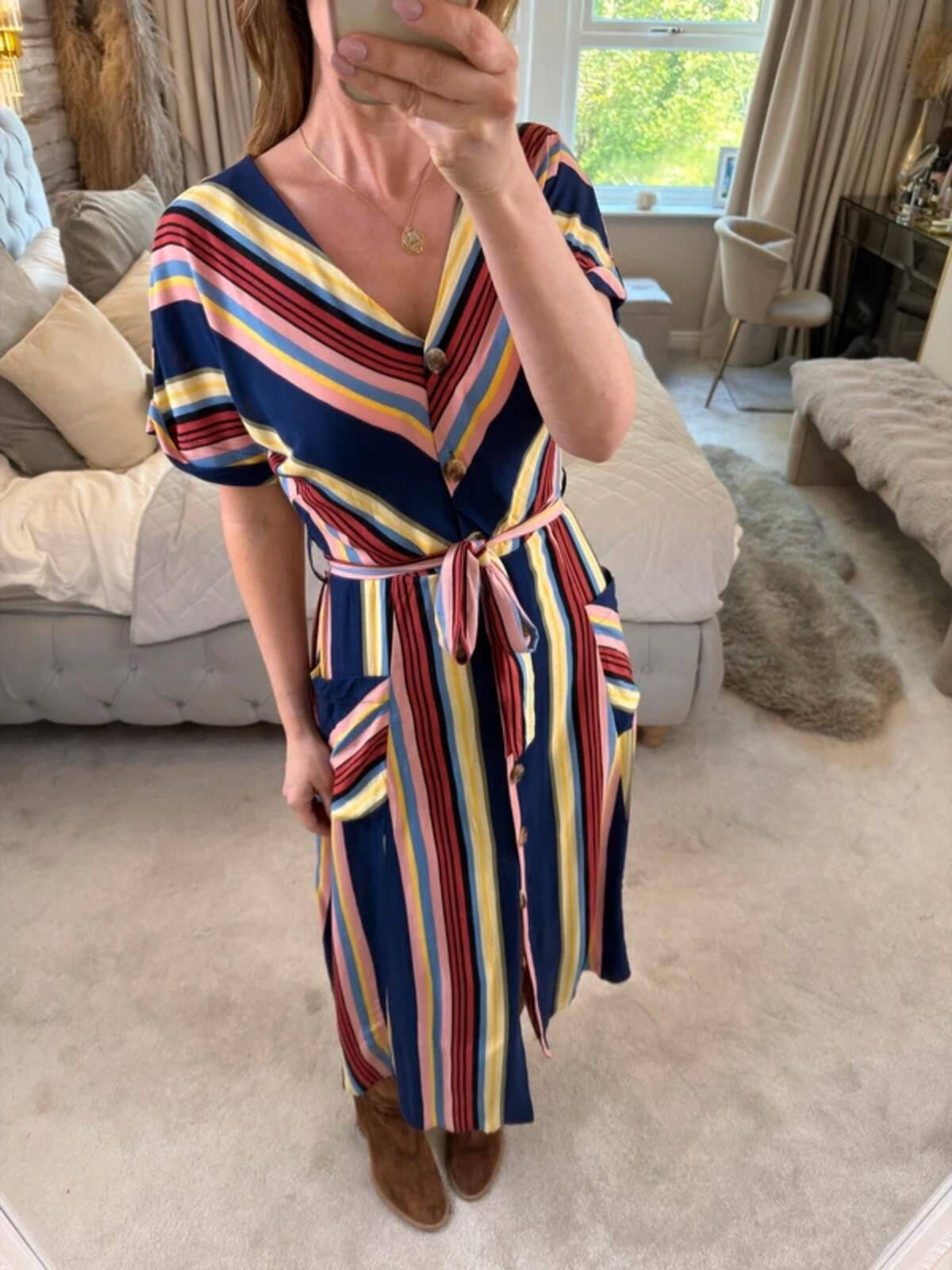 Warehouse Multicoloured Belted Midi Shirt Dress 10