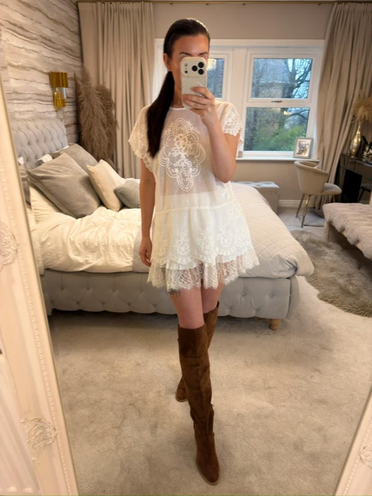 V by Very White Sheer Boho Top One Size