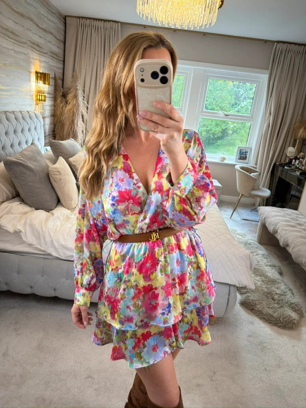 Zara Multicoloured Floral Tie Side Mini Dress Small