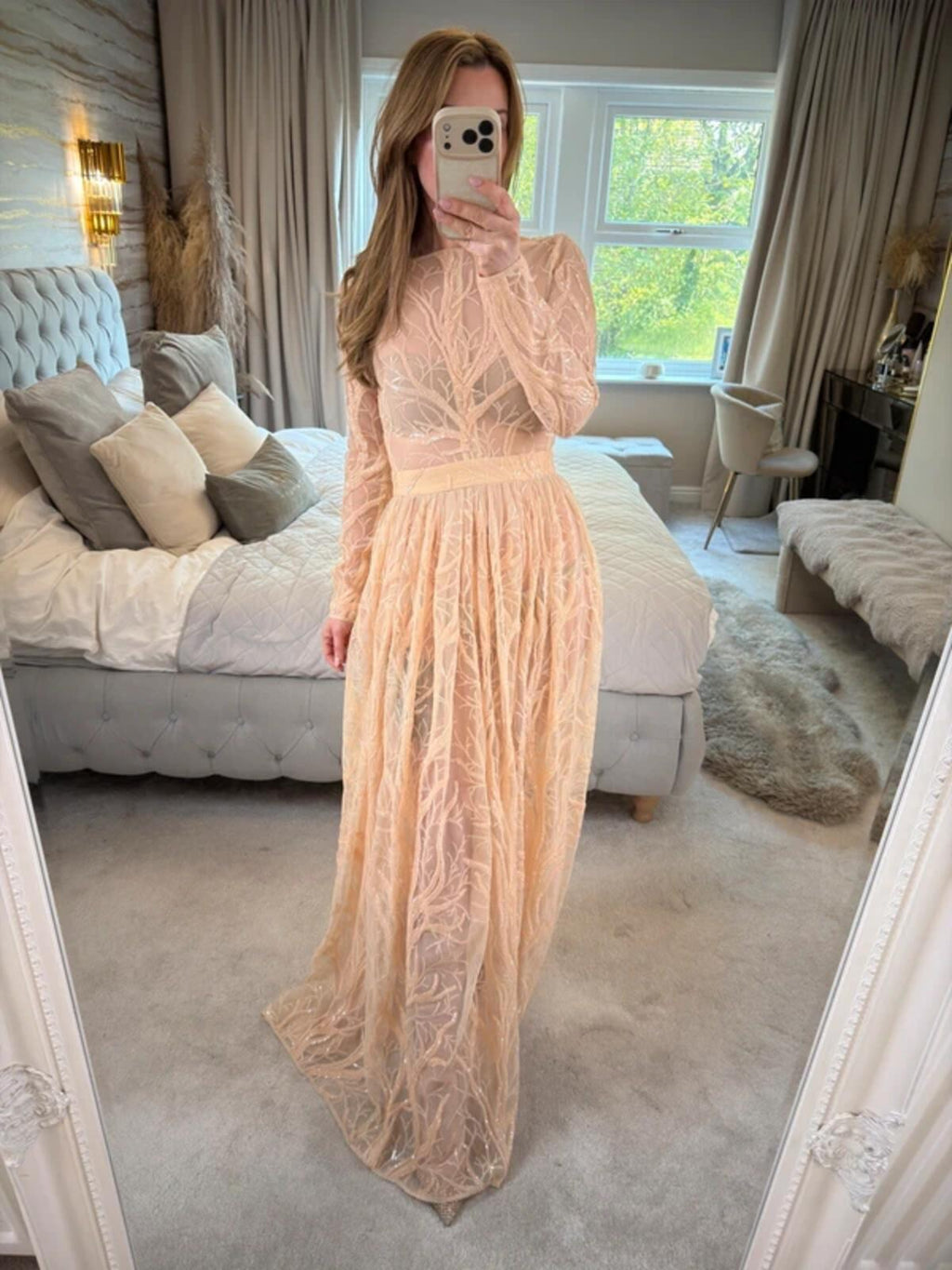 House of CB Lucya Nude Sheer Evening Dress XS