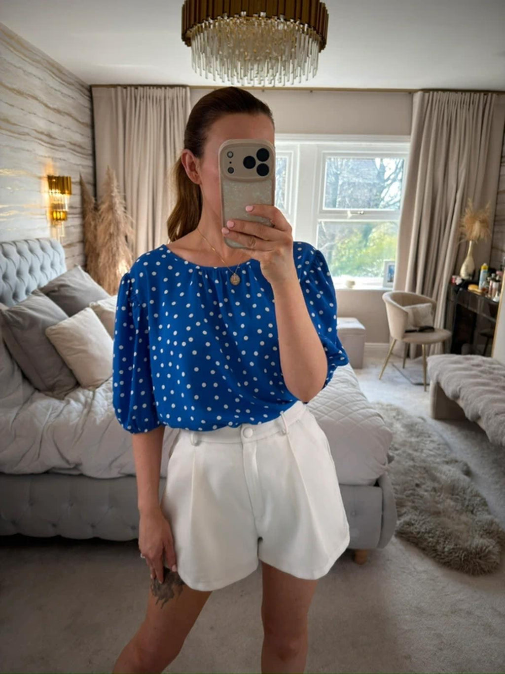 M&S Blue & White Polka Dot Blouse 18
