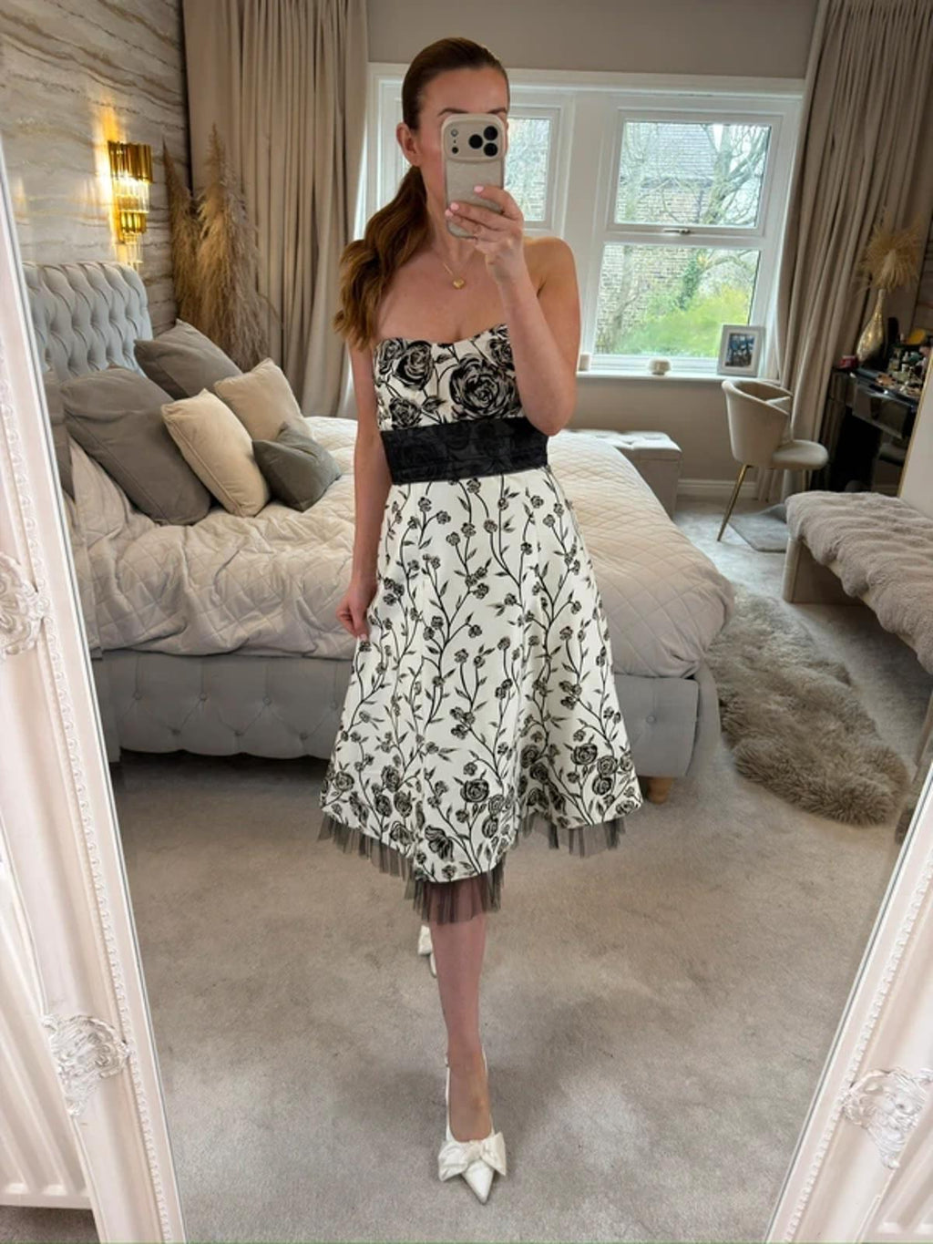 Warehouse Strapless Floral Tulle Midi Dress 12