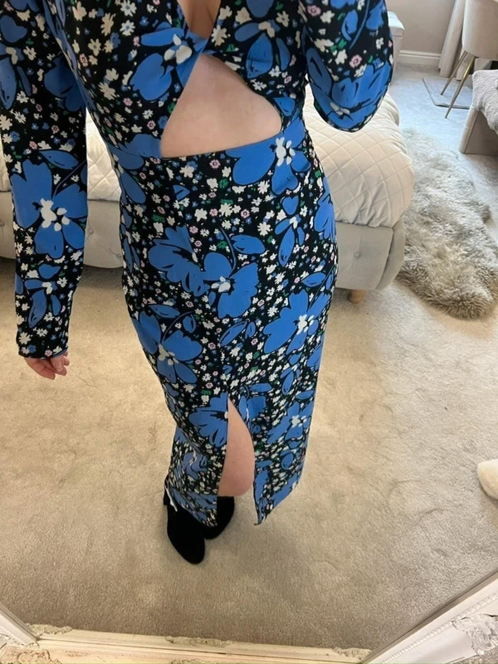 BNWT Asos Blue Floral Print Cut Out Midi 10
