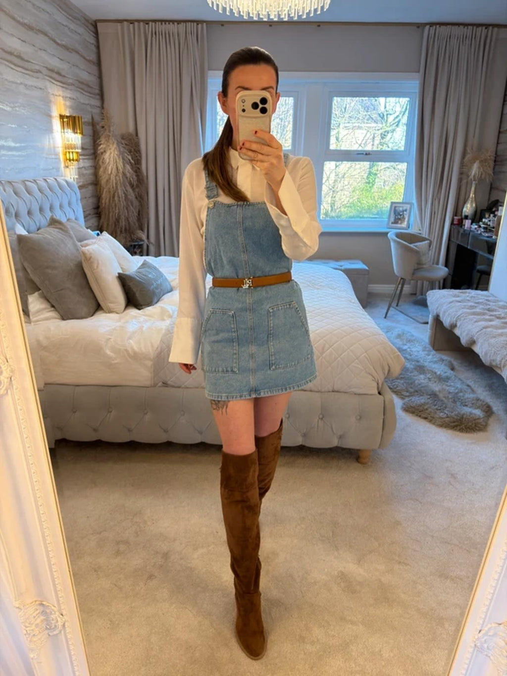 Topshop Light Denim Pinafore Mini Dress 6