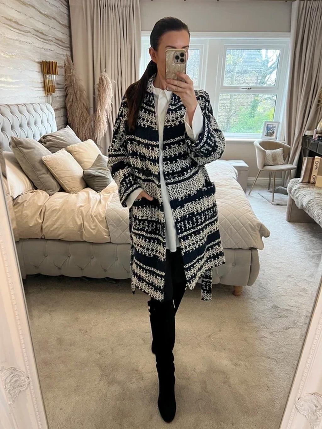 Karen Millen Navy Wool Belted Coat 12