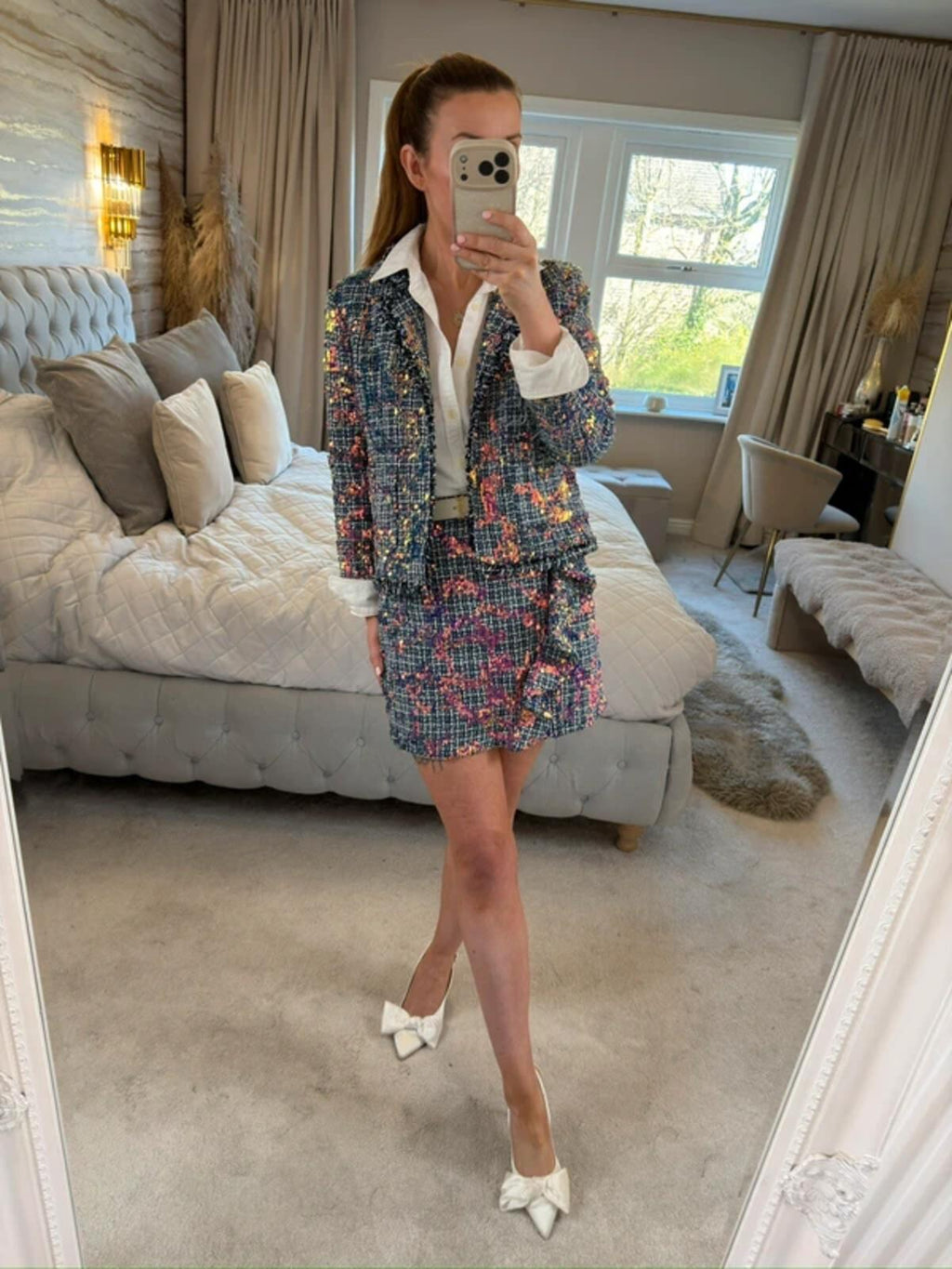 River Island Sequin Tweed Blazer & Skirt Co Ord