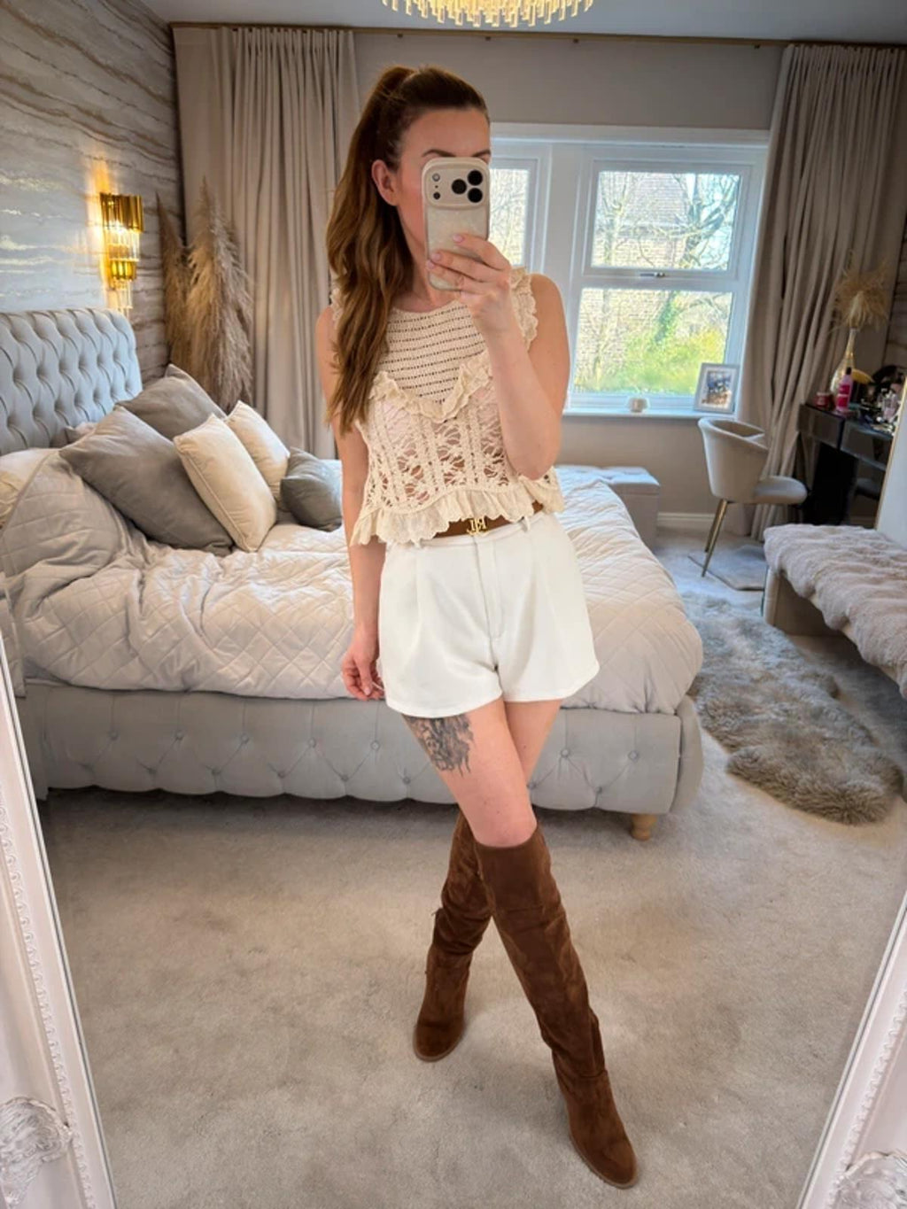 Zara Cream Crochet Lace Boho Top Medium
