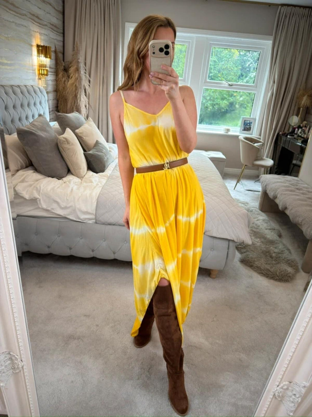Boutique Yellow Tie Dye Dip Hem Dress One Size