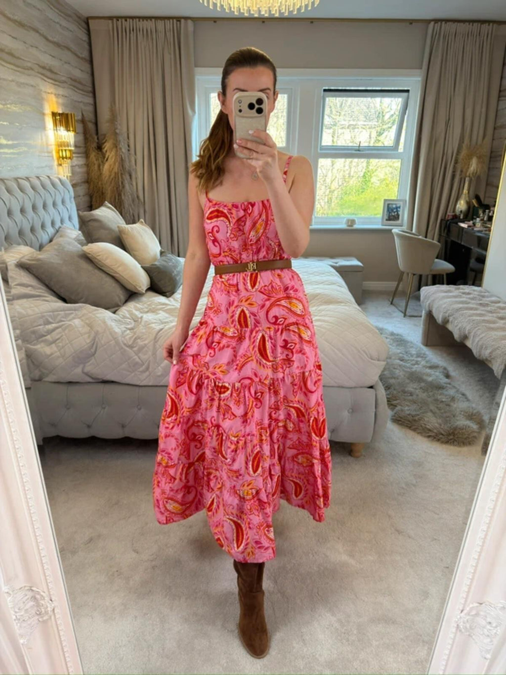 ⭐ Next Pink & Yellow Paisley Midi Dress Petite 10
