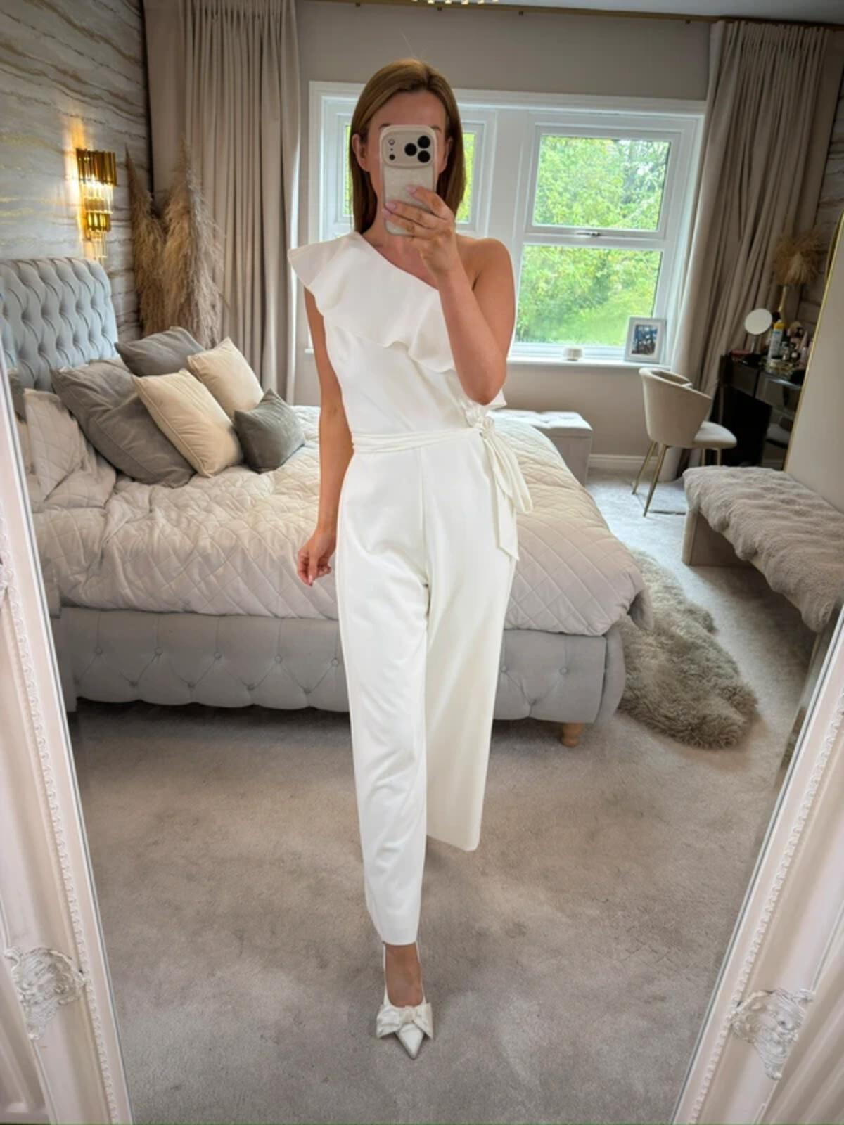 Adrianna Papell White Wide Leg Belted Jumpsuit 14
