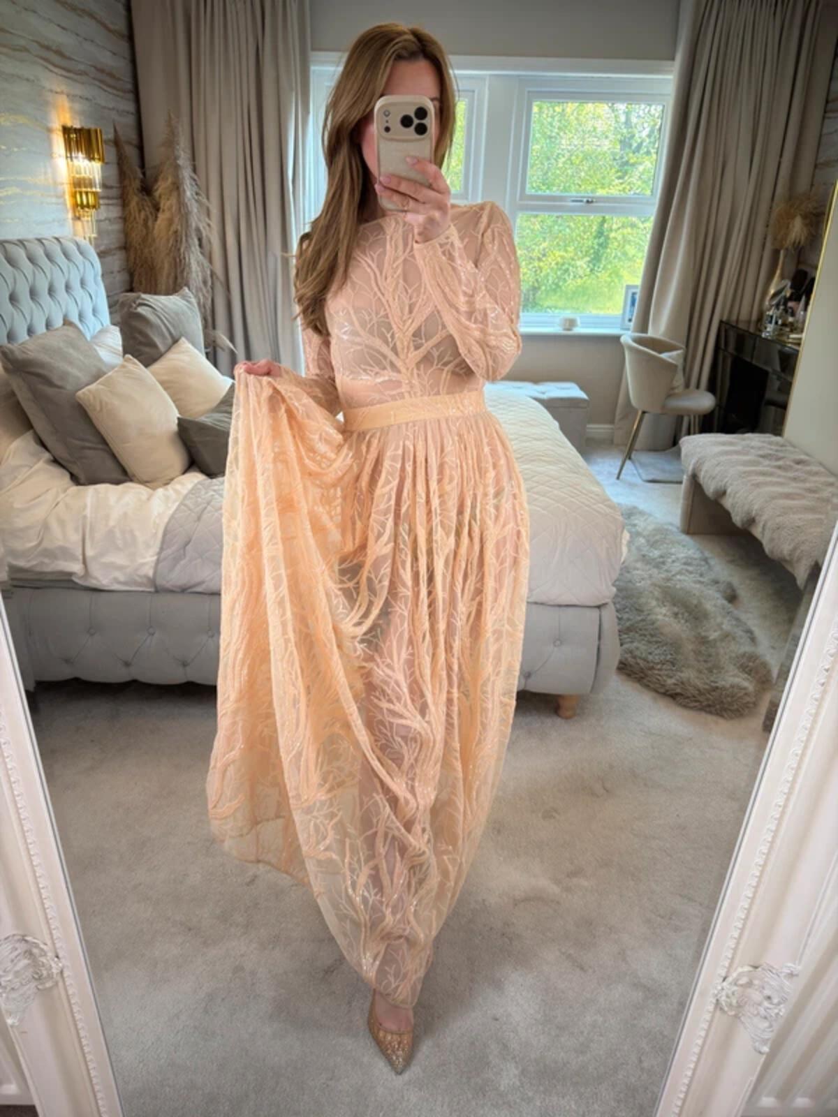 House of CB Lucya Nude Sheer Evening Dress XS