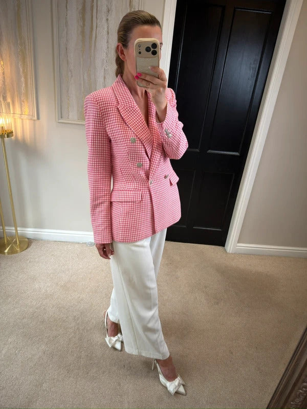 Zara Pink & White Gingham Blazer Small