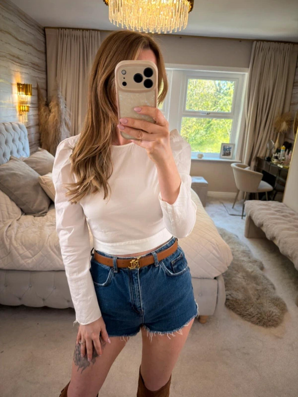 Zara White Puff Shoulder Blouse Small