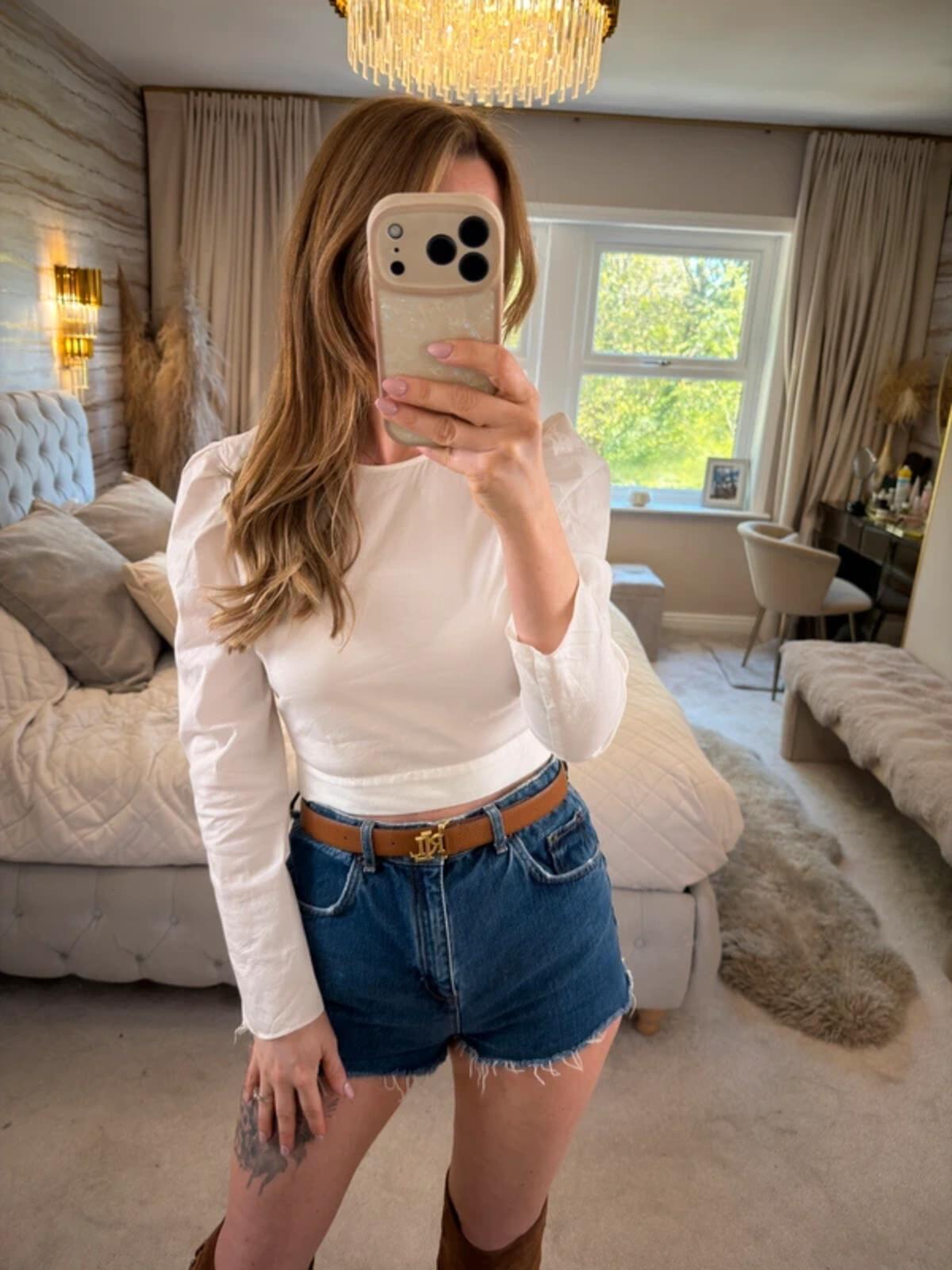Zara White Puff Shoulder Blouse Small