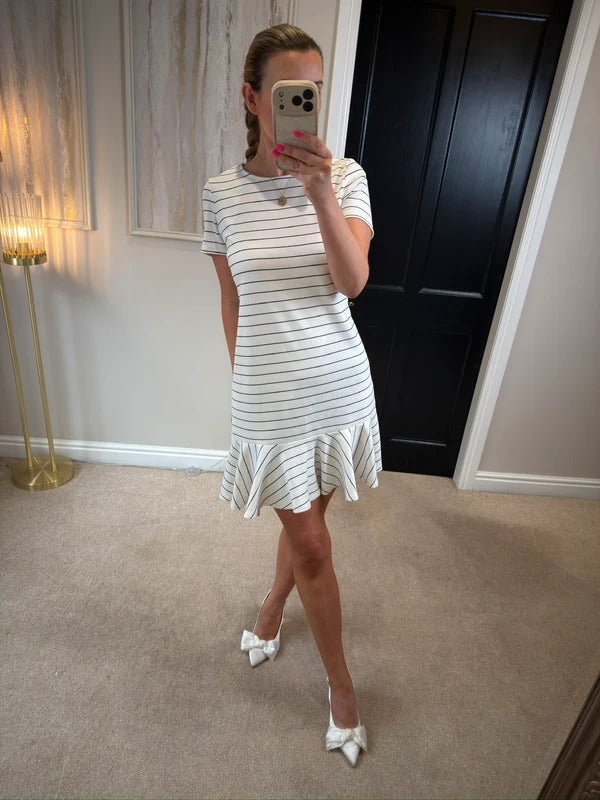 Vila White & Black Stripe Mini Dress Small