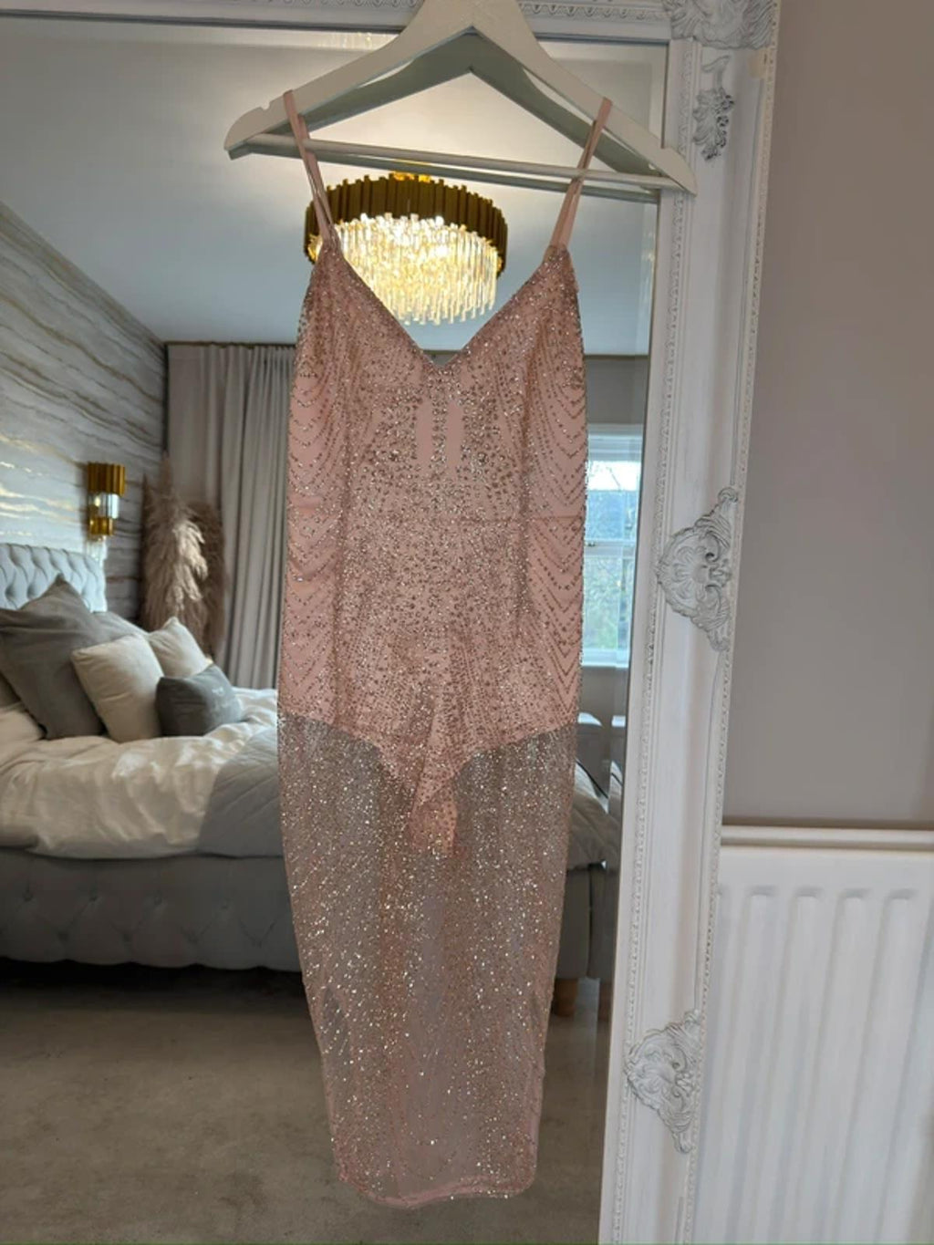 BNWT Oh Polly Nude Embellished Sheer Dress 6