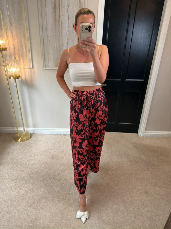 Zara Red Wide Leg Cropped Trousers Small