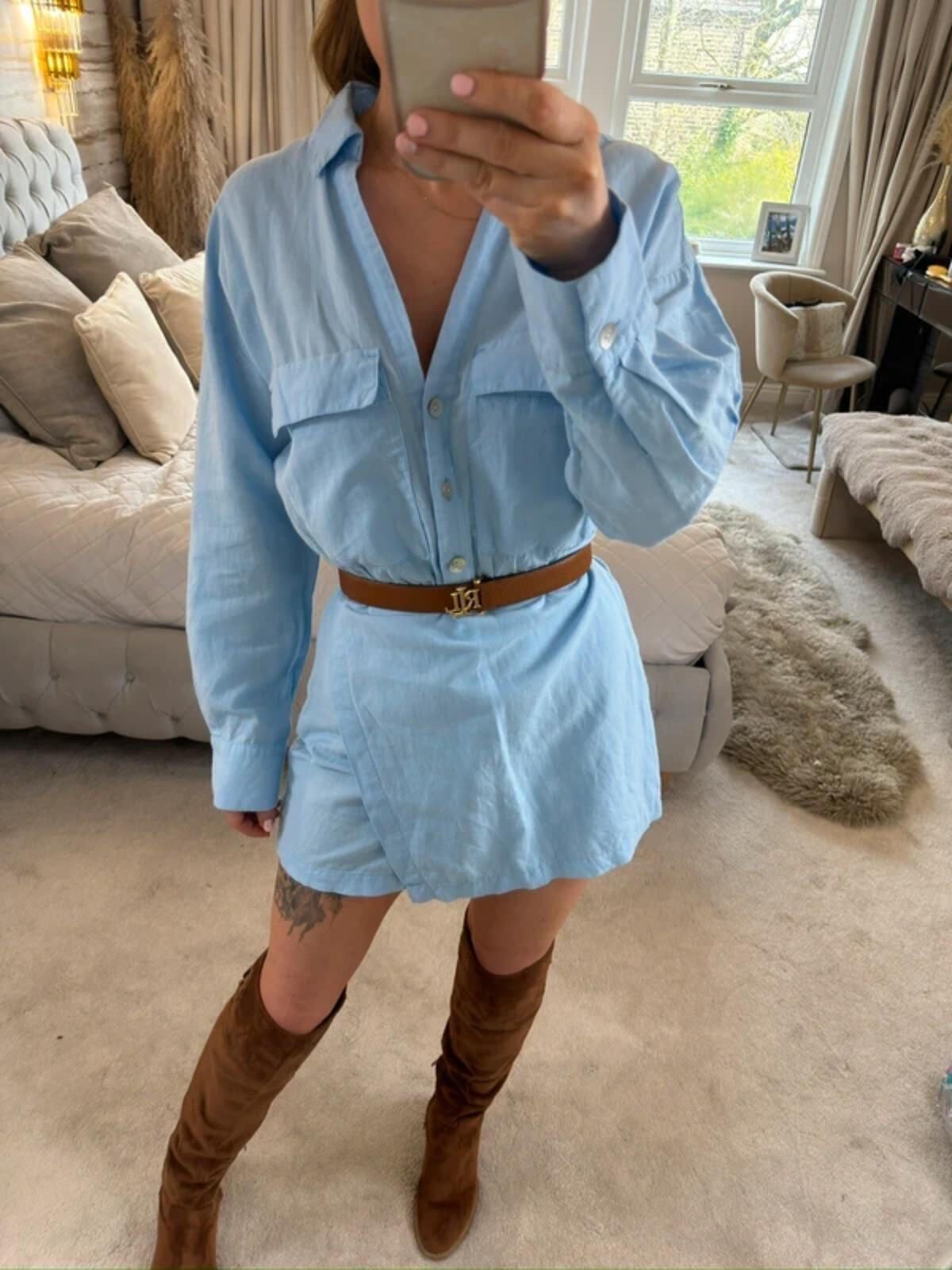 Zara Light Blue Linen Mix Playsuit XS