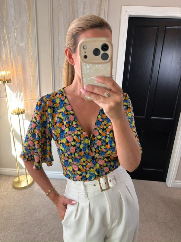 ASOS Multicoloured Floral Tie Back Blouse 10