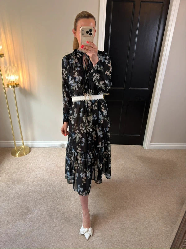 H&M Black Floral Sheer Oversized Dress XS