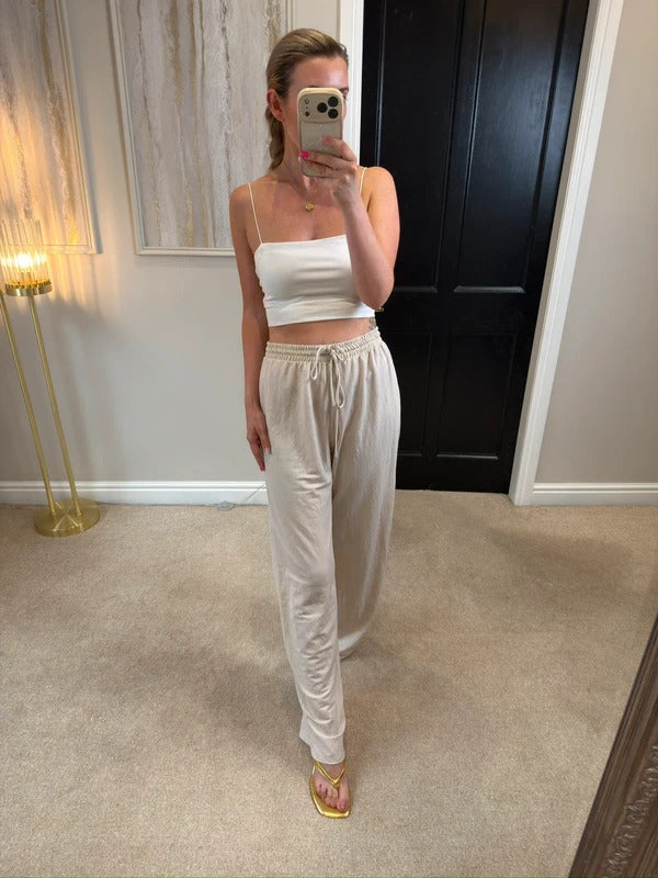 Zara Cream Wide Leg Trousers Large